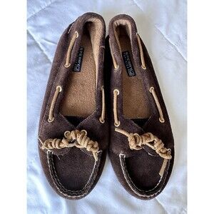 SPERRY TOP SIDER BROWN SUEDE WOMEN SKIFF MOCCASIN LOAFER SHOES Deck Boat Shoe